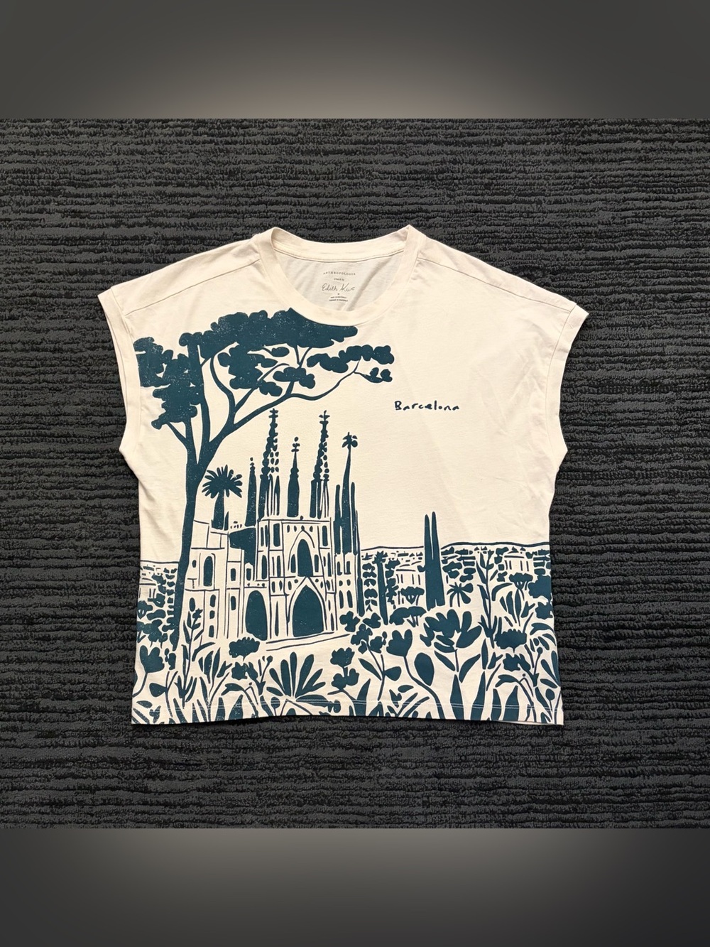 Anthropologie x Edith Kurc boxy graphic print Barcelona muscle tee